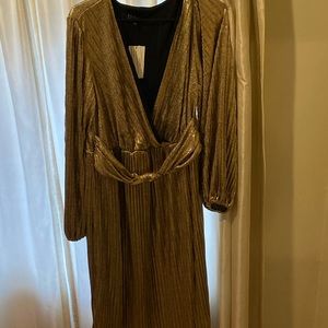 Shimmery Gold wrap dress with pleated bottom